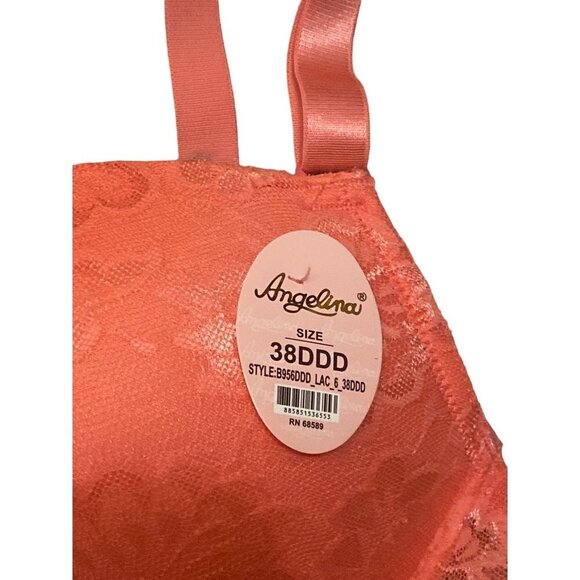 Angelina Plus Size Bra with Lace Decor and Convertible Straps in coral size 38DD - Picture 4 of 8